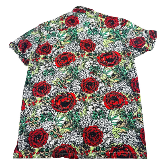 Good Vibes Men’s Hawaiian Aloha Button-Up Shirt Floral Red Green Black Size L - Picture 4 of 6